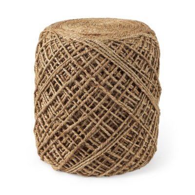 69446 - Allium Brown Handwoven Wool Cylindrical Pouf