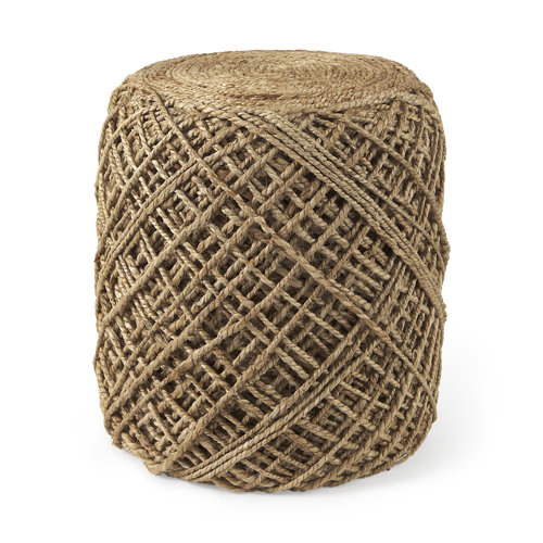 69446 - Allium Brown Handwoven Wool Cylindrical Pouf