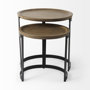 69283 - Aisley (Set of 2) 19.3L x 19.3W x 19H Light Brown Wood W/ Black Metal Base Round Nesting Side Tables