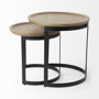 69283 - Aisley (Set of 2) 19.3L x 19.3W x 19H Light Brown Wood W/ Black Metal Base Round Nesting Side Tables
