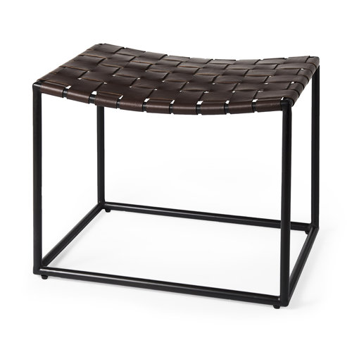 69397 - Clarissa 22.0L x 16.0W x 16.5H Brown Leather Woven Seat W/ Black Metal Frame Stool