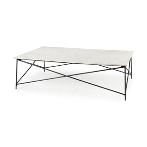 Lorlei I 53.0 X 35.0 X 15.5 White Marble Top W/ X-Shaped Gray Iron Base Coffee Table