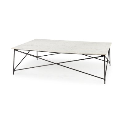 69246-AB - Lorlei I 53.0 X 35.0 X 15.5 White Marble Top W/ X-Shaped Gray Iron Base Coffee Table