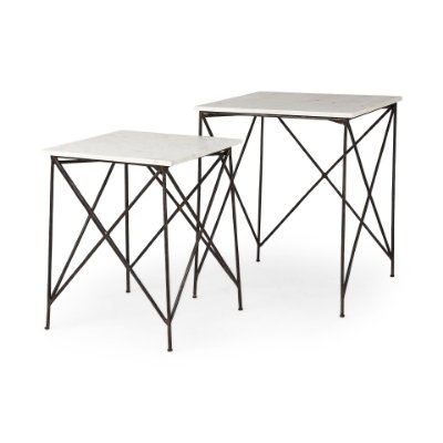 69247-AB - Lorlei 20.0L x 20.0W x 23.8H White Marble Top W/ Gray Iron Legs End and Side Table