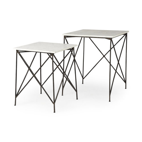 69247-AB - Lorlei 20.0L x 20.0W x 23.8H White Marble Top W/ Gray Iron Legs End and Side Table