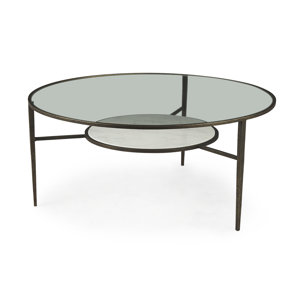 Felicity 36.0L x 36.0W x 16.0H Marble Top W/Iron Frame Coffee Table