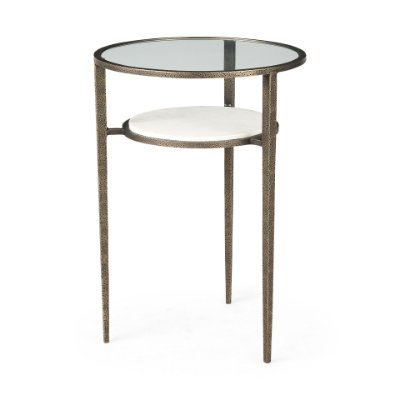 69254-AB - Felicity 15.8L X 15.8W X 22.5H Glass Top W/ White Marble Shelf and Antique Gold Base End/Side Table