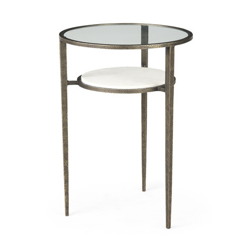 69254-AB - Felicity 15.8L X 15.8W X 22.5H Glass Top W/ White Marble Shelf and Antique Gold Base End/Side Table