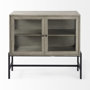 69291 - Arelius 36L x 18W x 32H Gray Wood, Black Metal Base w/ 2 Glass Doors Accent Cabinet