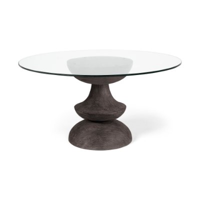 68748-AB - Crossman III 60" Round Dark Brown/Gray Solid Wood Base W/Glass Top Dining Table
