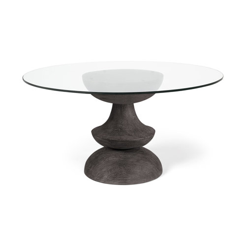 68748-AB - Crossman III 60" Round Dark Brown/Gray Solid Wood Base W/Glass Top Dining Table