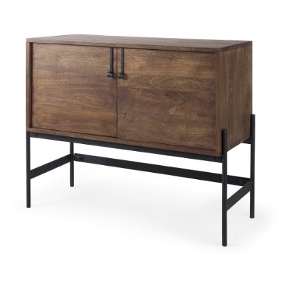 69194 - Glenn 38L x 16W x 30H Dark Brown Wood w/ Black Iron Frame, 2 Door Accent Cabinet