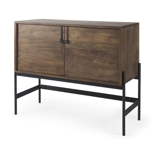 69194 - Glenn 38L x 16W x 30H Dark Brown Wood w/ Black Iron Frame, 2 Door Accent Cabinet
