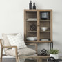 69209 - Arelius 36L x 18.75W x 63H Light Brown Wood W/ Black Metal Base Display Cabinet