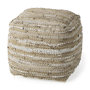 69501 - Aadhya 16.0L x 16.0W x 16.0H Taupe/Silver Leather and Cotton Pouf