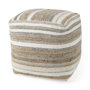 69502 - Aahana 16.0L x 16.0W x 16.0H White/Taupe/Gray Striped Hemp and Cotton Pouf