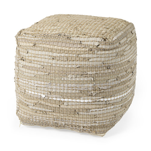 69503 - Aalia 16.0L x 16.0W x 16.0H Beige Leather and Jute Pouf