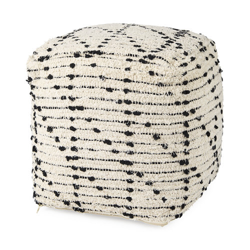 69505 - Aarohi 16.0L x 16.0W x 16.0H Cream/Black Cotton Patterned Pouf