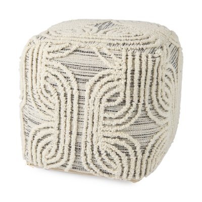 69507 - Amaya 16.0L x 16.0W x 16.0H Cream/Black/Gray Wool and Cotton Pouf
