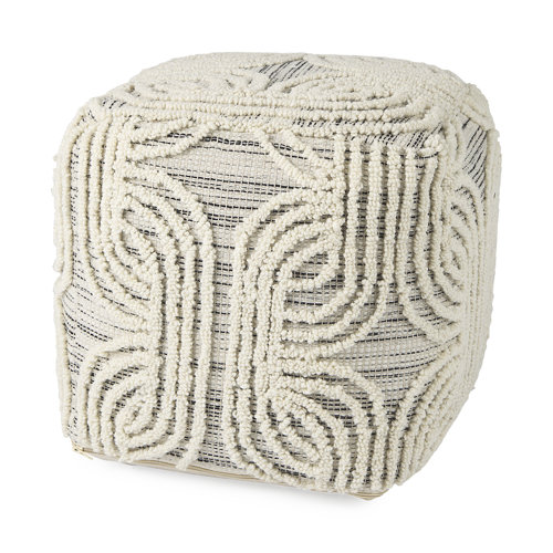 69507 - Amaya 16.0L x 16.0W x 16.0H Cream/Black/Gray Wool and Cotton Pouf