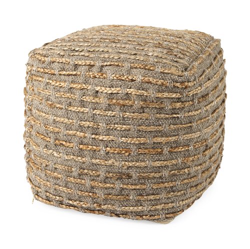 69509 - Binita  16.0L x 16.0W x 16.0H  Gray/Brown Hemp Wool and Cotton Pouf