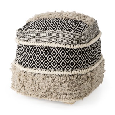 69515 - Darika 16.0L x 16.0W x 16.0H Black/White/Gray Cotton Pouf