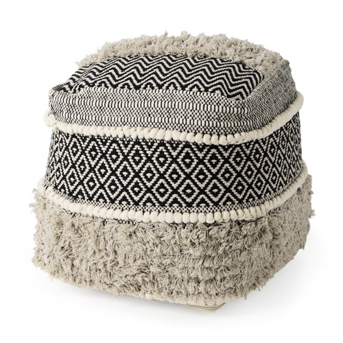 69515 - Darika 16.0L x 16.0W x 16.0H Black/White/Gray Cotton Pouf