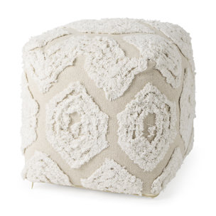 Ekanta 16.0L x 16.0W x 16.0H  Cream/Beige Patterned Cotton Pouf