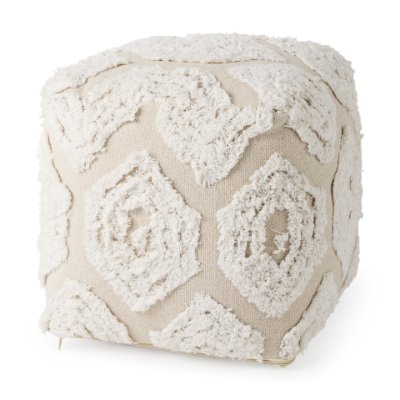 69518 - Ekanta 16.0L x 16.0W x 16.0H  Cream/Beige Patterned Cotton Pouf
