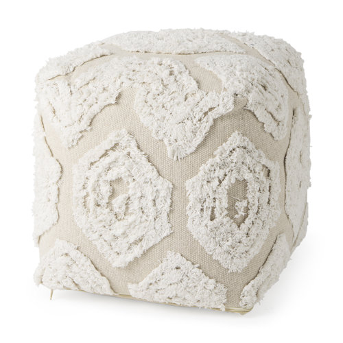 69518 - Ekanta 16.0L x 16.0W x 16.0H  Cream/Beige Patterned Cotton Pouf
