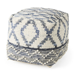 Eshana 16.0L x 16.0W x 16.0H Cream Wool and Denim Patterned Pouf