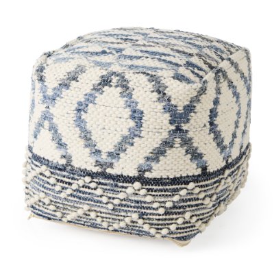 69519 - Eshana 16.0L x 16.0W x 16.0H Cream Wool and Denim Patterned Pouf