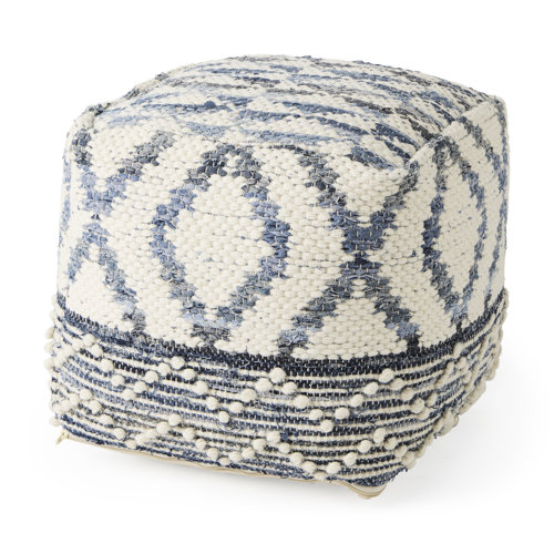 69519 - Eshana 16.0L x 16.0W x 16.0H Cream Wool and Denim Patterned Pouf