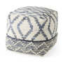 69519 - Eshana 16.0L x 16.0W x 16.0H Cream Wool and Denim Patterned Pouf