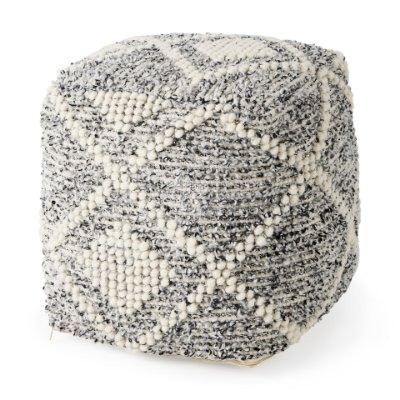 69520 - Ekiya  16.0L x 16.0W x 16.0H Black/White Yarn and Wool Patterened Pouf