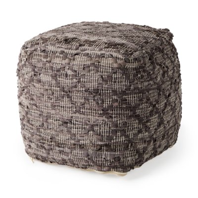 69521 - Falguni 16.0L x 16.0W x 16.0H Gray Leather and Cotton Patterned Pouf