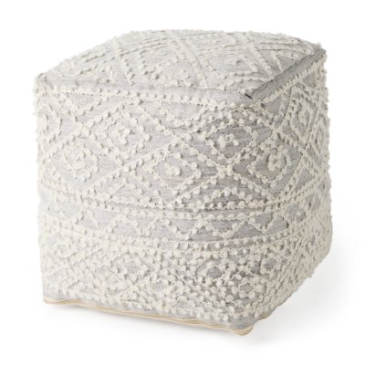 69522 - Farida 6.0L x 16.0W x 16.0H Light Gray Wool and Polyester Patterned Pouf
