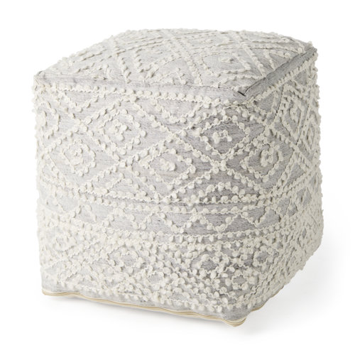 69522 - Farida 6.0L x 16.0W x 16.0H Light Gray Wool and Polyester Patterned Pouf