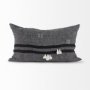 69418 - Sibyl 13x21 Black Fabric Striped and White Fringed Pillow Cover