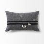 69418 - Sibyl 13x21 Black Fabric Striped and White Fringed Pillow Cover