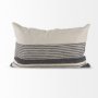 69422 - Thalia 13x21 Black and Beige Fabric Striped w/Fringe Pillow Cover