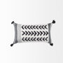 69438 - Kimia 14x26 White/Black Fabric Herringbone w/Fringed Pillow Cover 