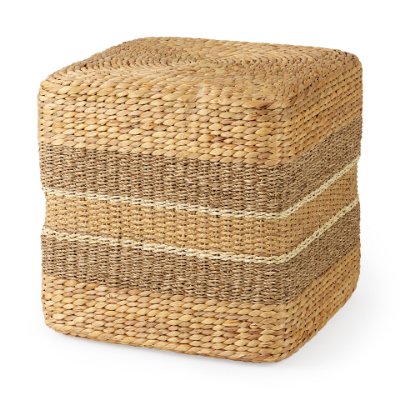 69576 - Maya 17.7L x 17.7W x 17.7H Light Brown W/Medium Brown Stripes Seagrass Square Pouf