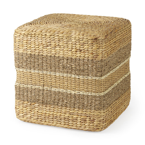 69576 - Maya 17.7L x 17.7W x 17.7H Light Brown W/Medium Brown Stripes Seagrass Square Pouf