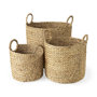 69582 - Sivan 19.7L x 19.7W x 23.6H (Set of 3) Light Brown Water Hyacinth Round Basket W/ Handles