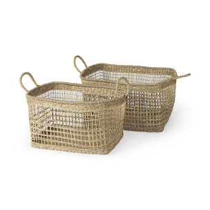 Bellisa 18.5L x 14.6W x 11.0H (Set of 2) Medium Brown Seagrass Rectangular Basket W/ Handles 