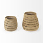 69589 - Hayes 17.7L x 17.7W x 11.8H (Set of 2) Medium Brown Seagrass Round Basket with Stripe Pattern 