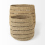 69589 - Hayes 17.7L x 17.7W x 11.8H (Set of 2) Medium Brown Seagrass Round Basket with Stripe Pattern 