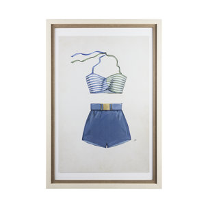 Swimsuit Blue  by Mercana Studio a Hand Embellished Textured Framed Art Print Matted under Glass