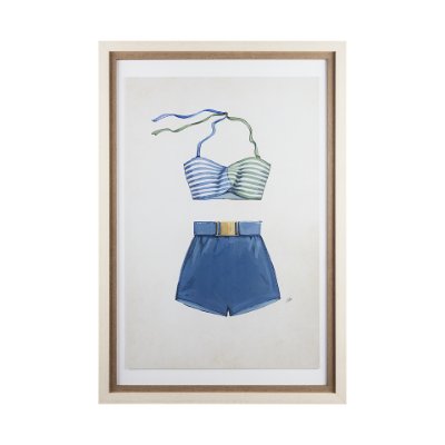 13924 - Swimsuit Blue  by Mercana Studio a Hand Embellished Textured Framed Art Print Matted under Glass